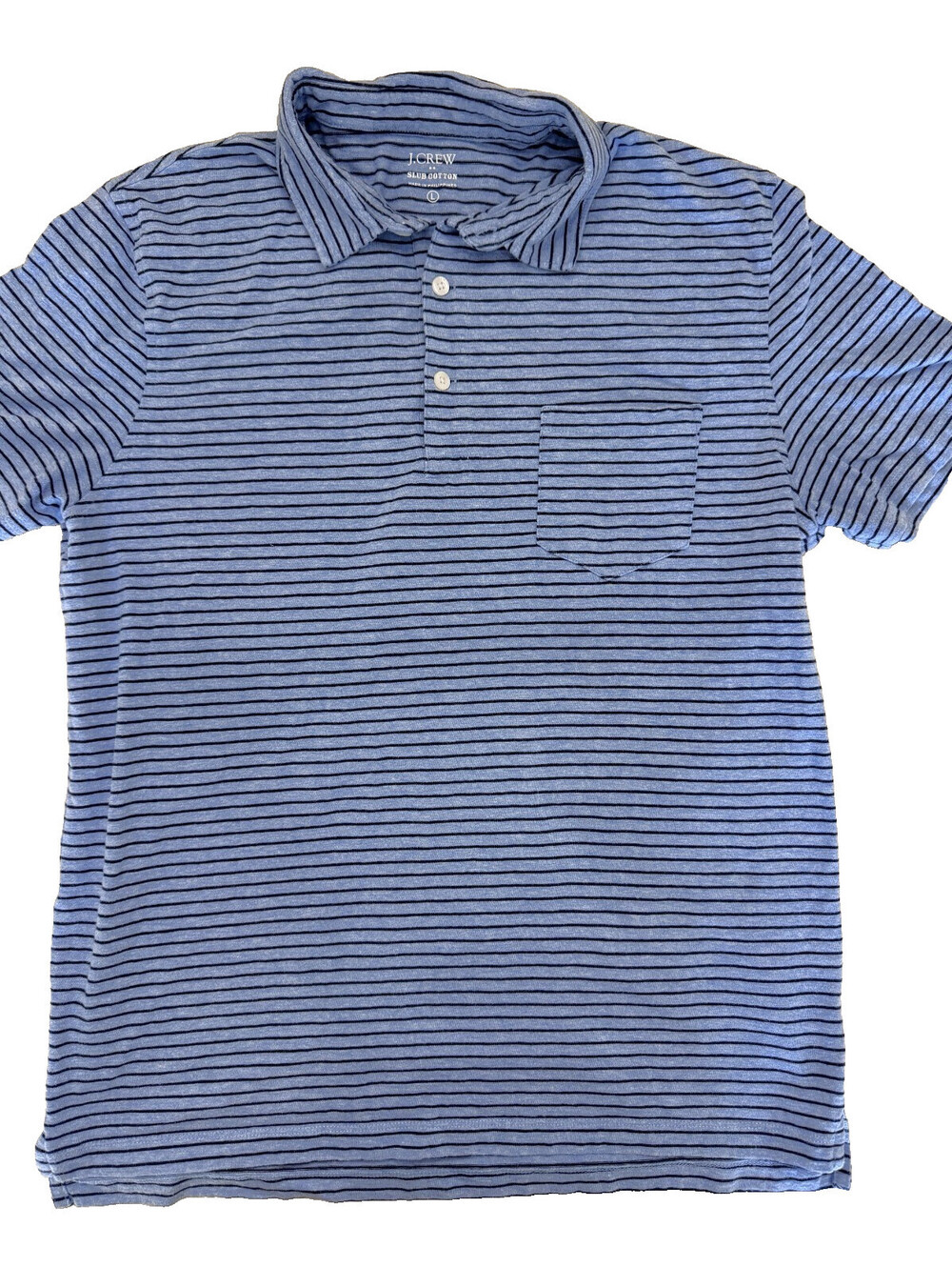 J. Crew Men's Short Sleeve Polo Large Light Blue Striped